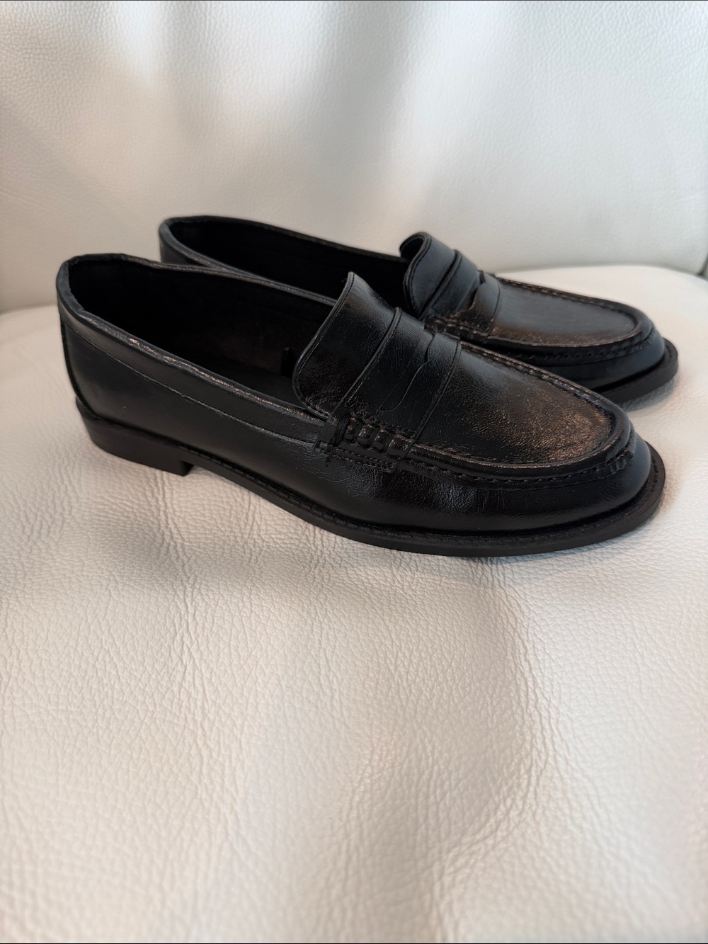 Steve Madden Black Leather Penny Loafers